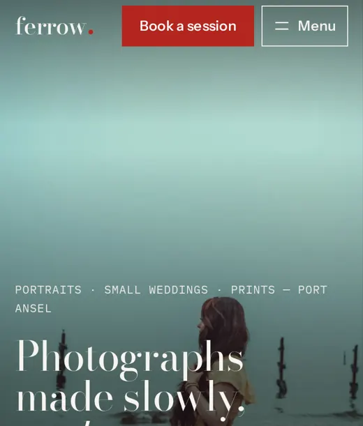 Home page of Ferrow, a fictional photography studio, from the live in-browser build